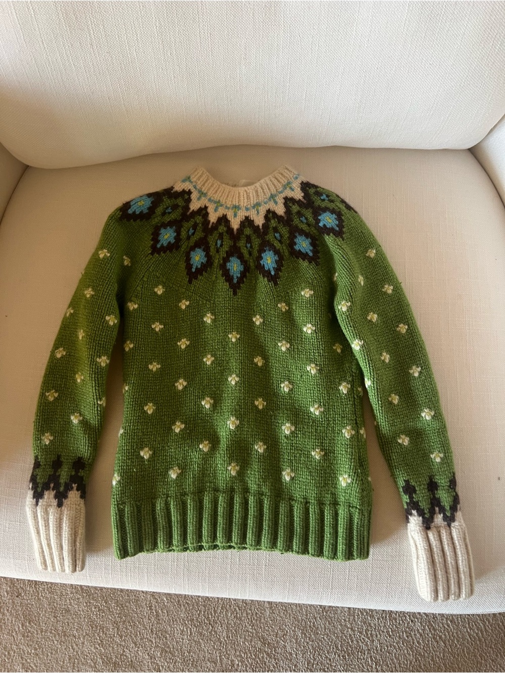 Vintage J.CREW Green Fair Isle Handknit Pullover Sweater Crew
Neck Long Sleeve